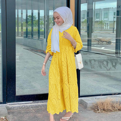 Ruffled lace dress with a hollowed-out design - Price Value Store