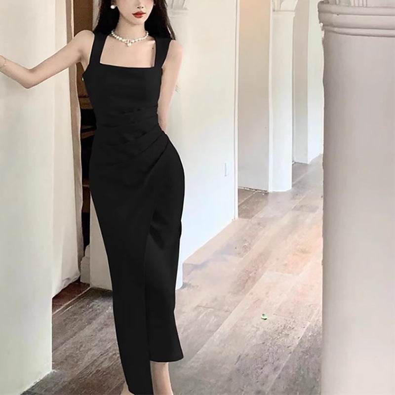 Elegant Satin Bodycon Dress - Summer Square Neck Sleeveless Midi Dress - Price Value Store