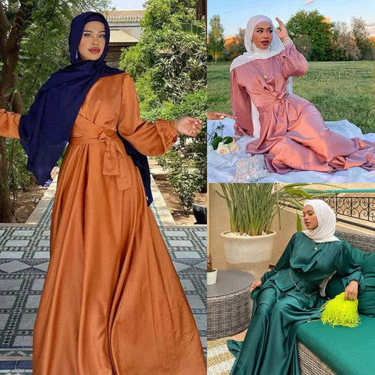 Solid-color long robe and ankle-length dress - Price Value Store