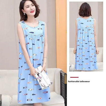 Women's Summer Sleeveless Cotton Silk Nightgown - Price Value Store