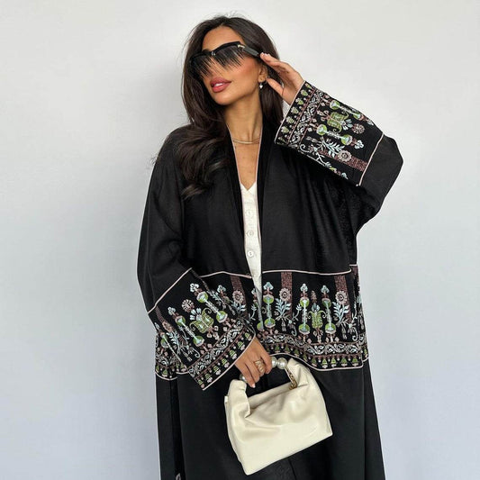 Cardigan with embroidered patterns and long robe - Price Value Store