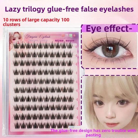 Glue-Free Self-Adhesive False Eyelashes, 10 Rows, Cross/Thick/Natural Styles - Price Value Store