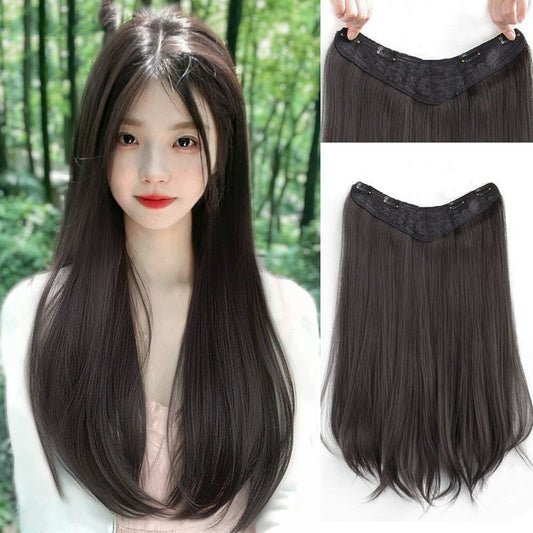 Long straight hair extension and seamless wig pieces