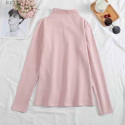 A velvet long-sleeved T-shirt as a base layer for women in solid colors - Price Value Store