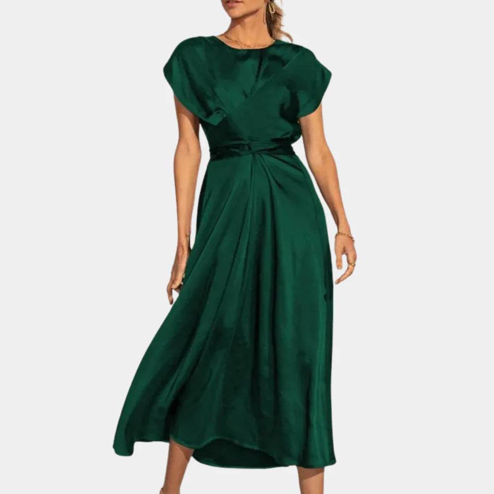 Satin Sleeveless Women's Dress with Ruffled Hem and Elastic Waist - Price Value Store