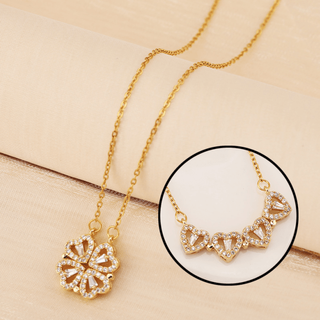 Retro Magnetic Clasp Heart & Clover Necklace - Price Value Store