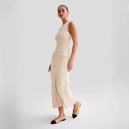 2025 Summer New Sleeveless Round Neck Slim Knitted Dress - Price Value Store