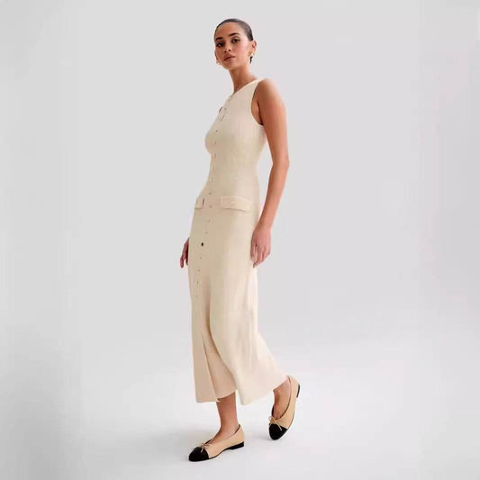 2025 Summer New Sleeveless Round Neck Slim Knitted Dress - Price Value Store