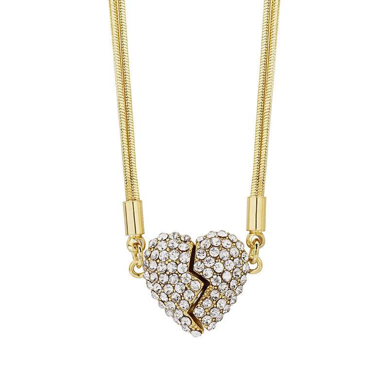 Niche design necklace Diamond Love magnet necklace multi-layer snake bone chain heart necklace temperament clavicle chain - Price Value Store
