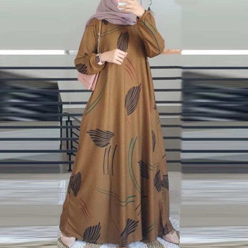 Dress Full-Sleeved Round Neck Robe Long Skirt Elegant - Price Value Store