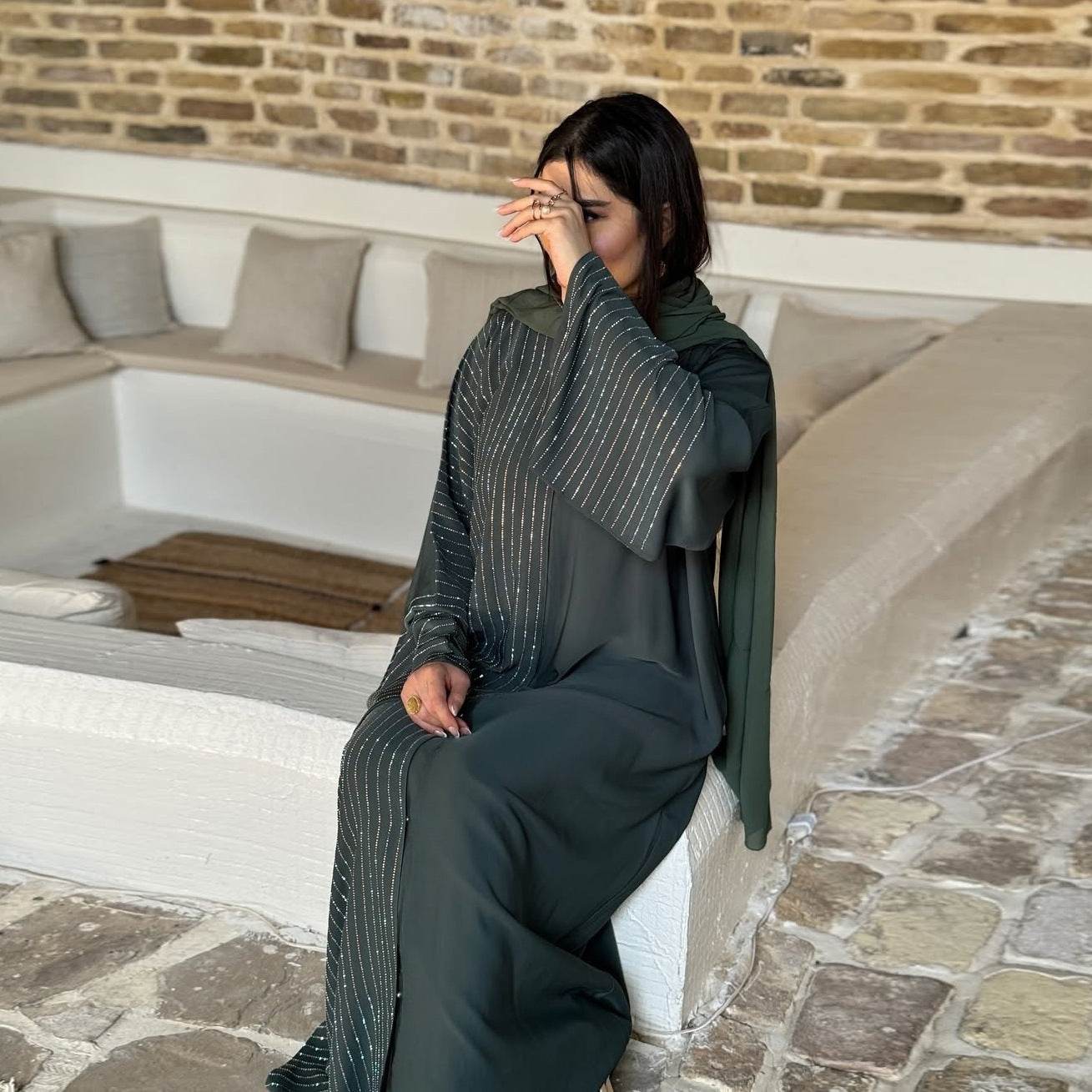 Modest Dark Green Muslim Women's Robe with Hidden Buttons - Price Value Store