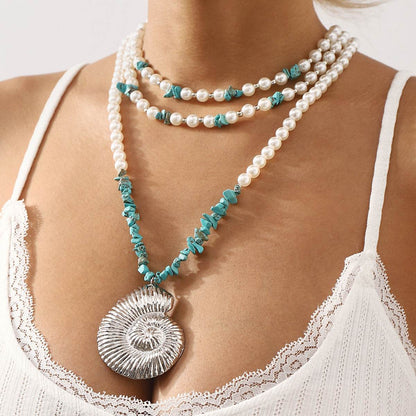 Personalized conch and starfish pendant necklace earrings - Price Value Store