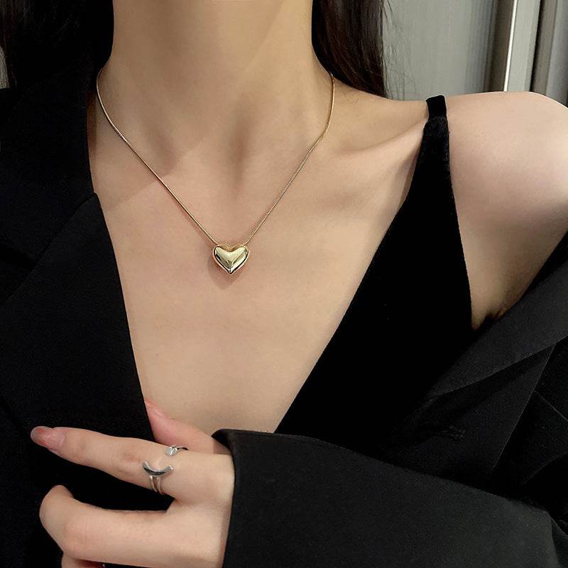 Korean style ins niche design minimalist versatile glossy heart-shaped clavicle chain light luxury accessories necklace necklace necklace - Price Value Store