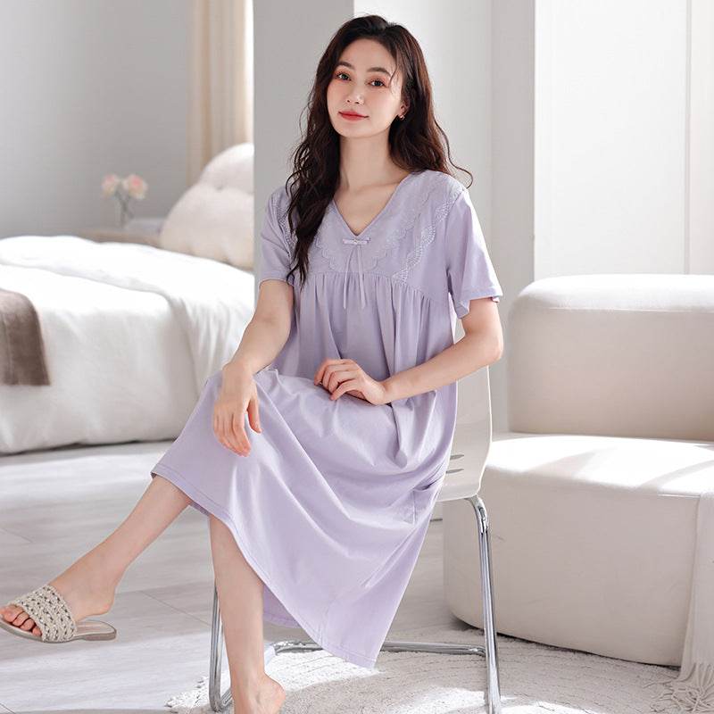 Pure cotton short-sleeved nightgown - Price Value Store