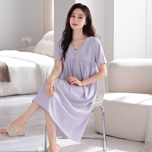 Pure cotton short-sleeved nightgown - Price Value Store