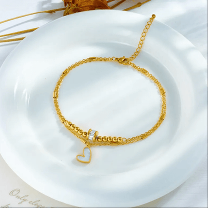 Fashion niche design simple high-end retro double-layer stacked Pearl Love Diamond five-pointed star pendant anklet - Price Value Store