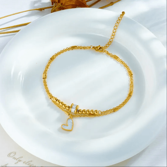 Fashion niche design simple high-end retro double-layer stacked Pearl Love Diamond five-pointed star pendant anklet - Price Value Store