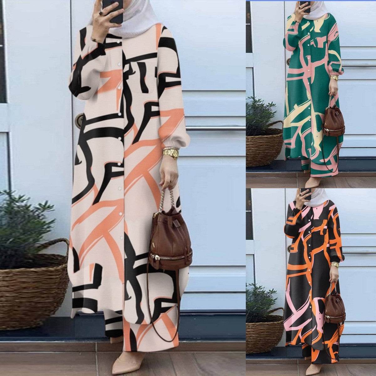 Printed collar shirt and long pants set - Price Value Store