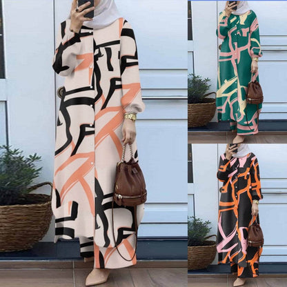 Printed collar shirt and long pants set - Price Value Store