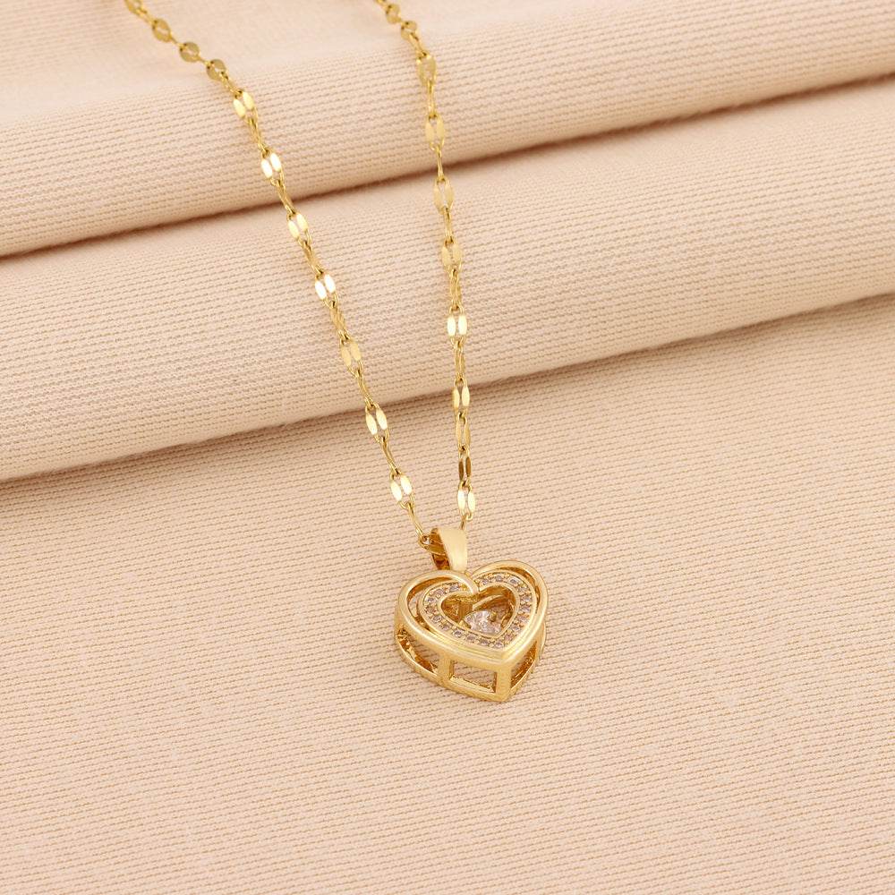 Explosions Korean double smart love pendant titanium steel necklace cross-border explosions stainless steel women's clavicle chain - Price Value Store