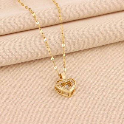 Explosions Korean double smart love pendant titanium steel necklace cross-border explosions stainless steel women's clavicle chain - Price Value Store