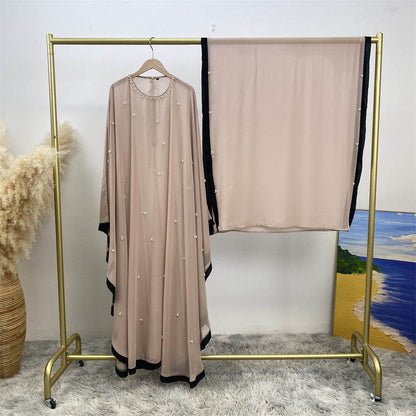 Silk chiffon long dress with batwing sleeves - Price Value Store