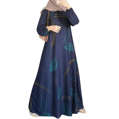 Dress Full-Sleeved Round Neck Robe Long Skirt Elegant - Price Value Store