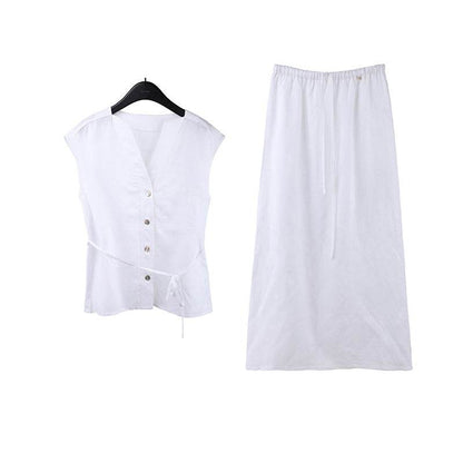 Linen Shirt & Skirt Casual Set - Price Value Store