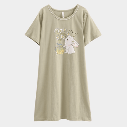 Women's Summer pure cotton Thin cute Short-Sleeved Pajamas Home Wear Girls Summer sexy Dress - Price Value Store
