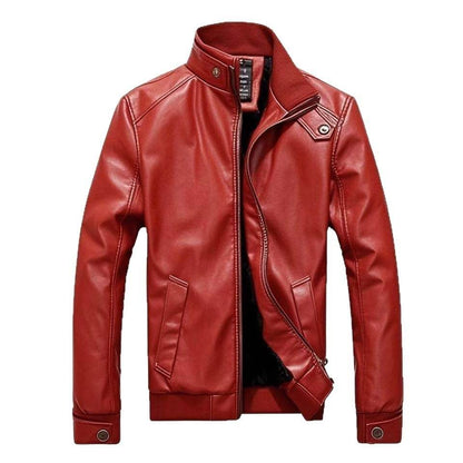 Men's stand-up collar leather jacket - Price Value Store