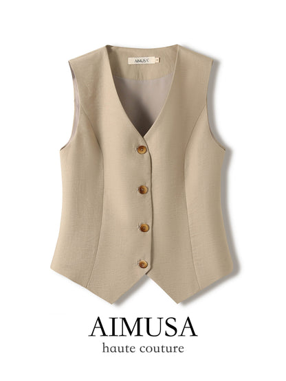 [Natural Fiber] Linen vest Vest Women's Summer 2025 Spring and Summer New arrival Elegant Sleeveless Waistcoat Vest - Price Value Store