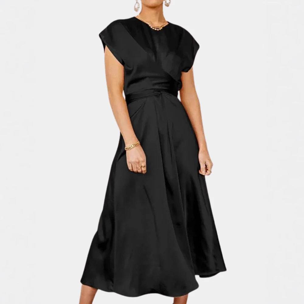 Satin Sleeveless Women's Dress with Ruffled Hem and Elastic Waist - Price Value Store