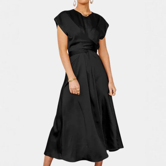 Satin Sleeveless Women's Dress with Ruffled Hem and Elastic Waist - Price Value Store
