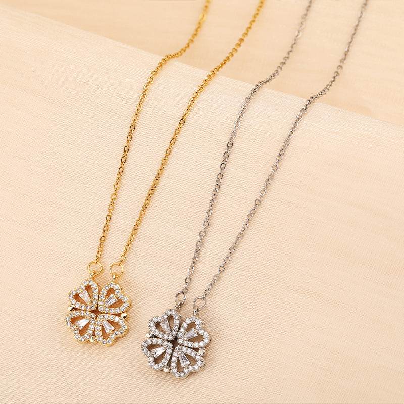Retro Magnetic Clasp Heart & Clover Necklace - Price Value Store