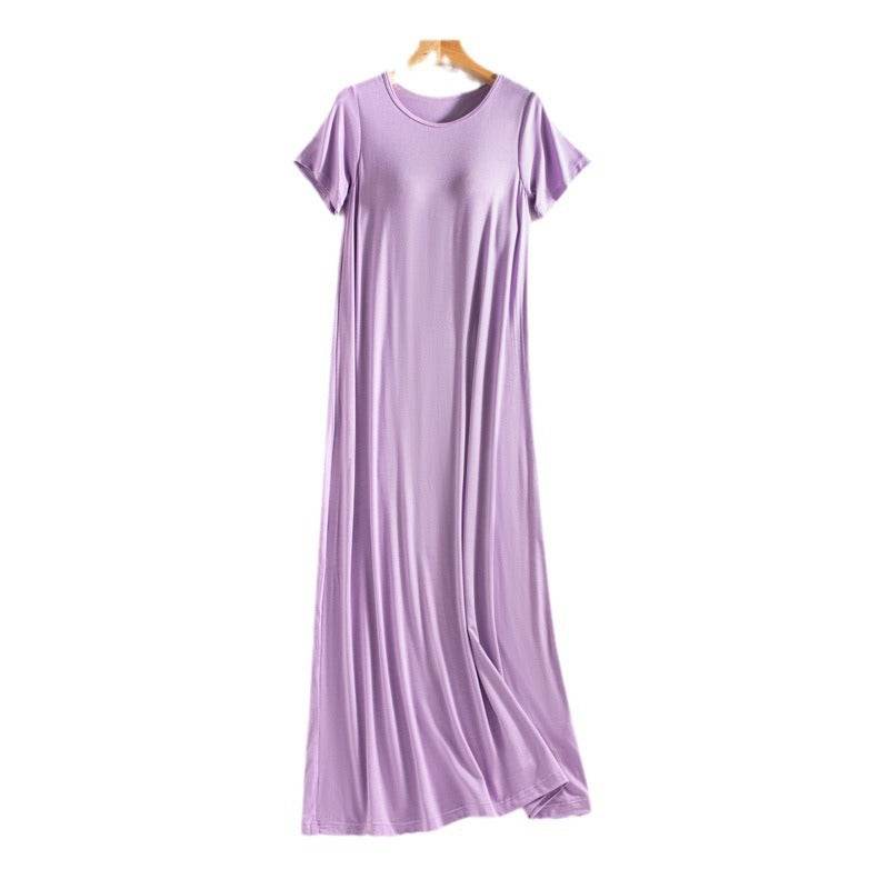 One-piece, frameless, bras free, long casual short-sleeved nightgown - Price Value Store