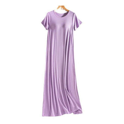 One-piece, frameless, bras free, long casual short-sleeved nightgown - Price Value Store