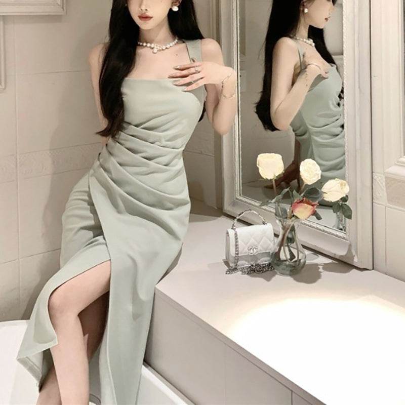 Elegant Satin Bodycon Dress - Summer Square Neck Sleeveless Midi Dress - Price Value Store