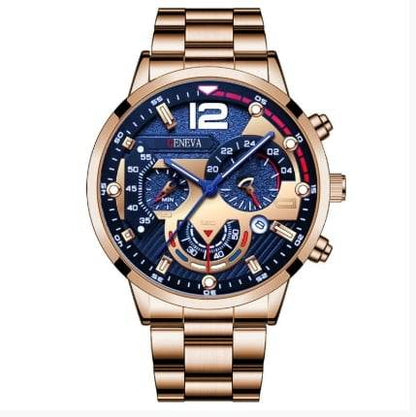 Men's Fashion Stainless Steel Band Quartz Watch with Calendar - Price Value Store