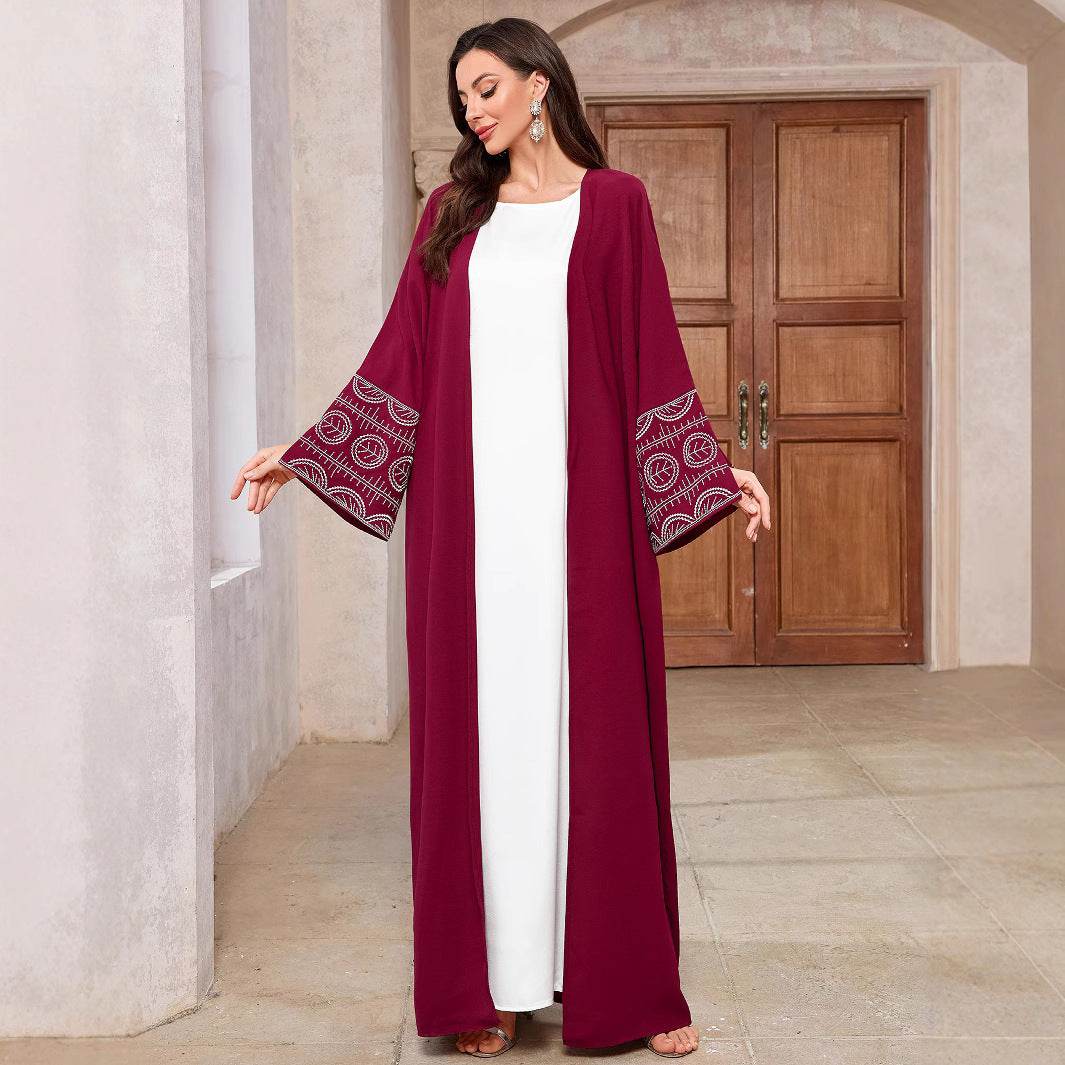 Embroidered cardigan robe with bat sleeves - Price Value Store