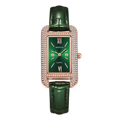 Elegant Diamond Green Dial Women's Watch with Quartz Movement - Price Value Store