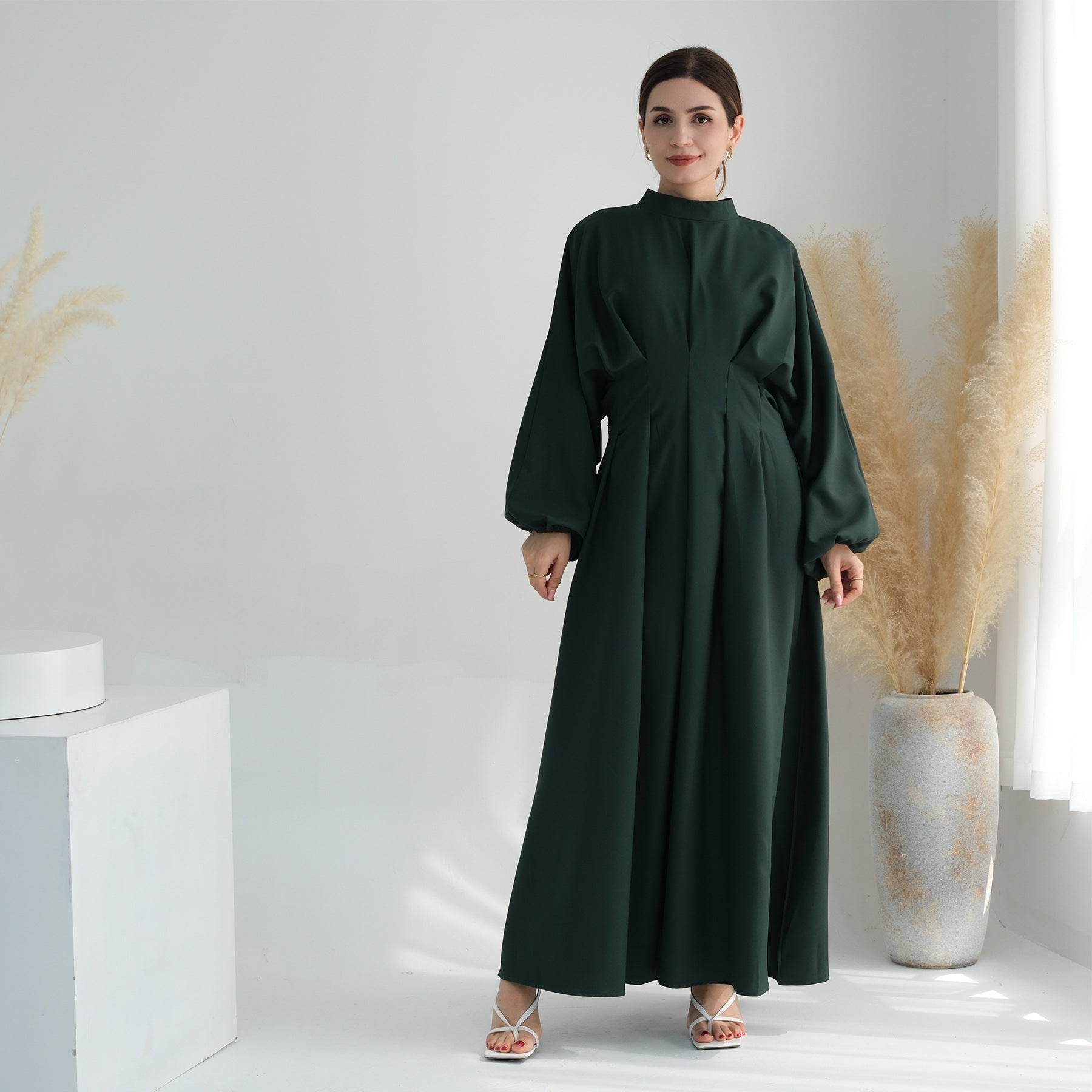 Turkey Dubai Solid Color Beam Sleeve dress - Price Value Store