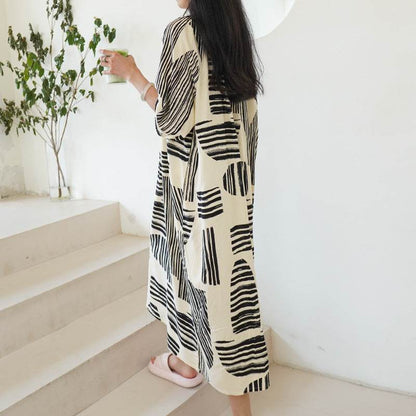 Women's Summer Cotton Silk Nightgown Dress with Belt, Korean Style - Price Value Store