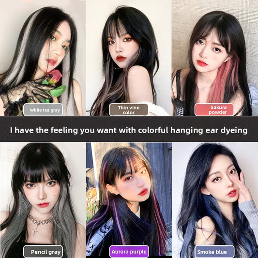 Colorful wig pieces with ear-hanging dyeing
