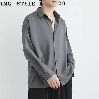 Loose Ice Silk Men's Long Sleeve Shirt - Black/White/Dark Gray - Price Value Store