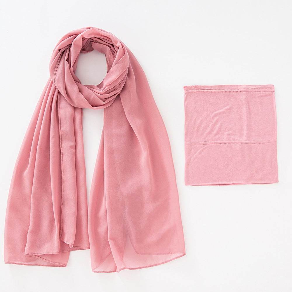 Modal Elastic Bucket Cap with Pearl Chiffon Scarf Set - Price Value Store