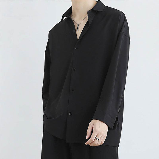 Loose Ice Silk Men's Long Sleeve Shirt - Black/White/Dark Gray - Price Value Store