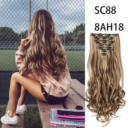 Seven Piece Wig Piece 16 Card Women Chemical Fibre High Temperature Silk Wig Long Curly Hair - Price Value Store