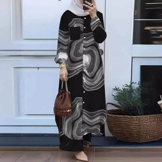 Printed collar shirt and long pants set - Price Value Store