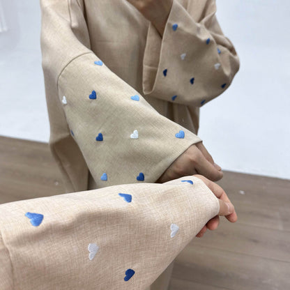 Elegant Embroidered Cardigan Robe with Heart Design - Price Value Store