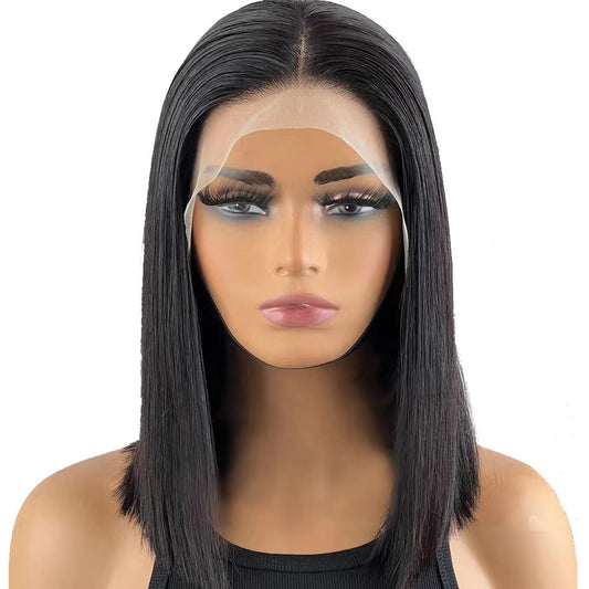 Natural color full real human hair straight wig head cover